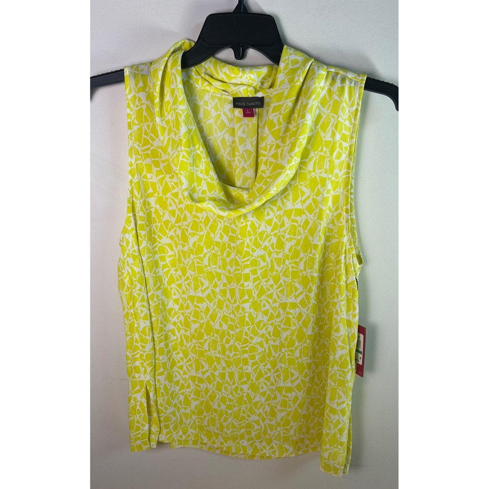 Vince Camuto Womens Bright Lemon Geometric Cowl Neck Sleeveless Blouse L‎ NWT